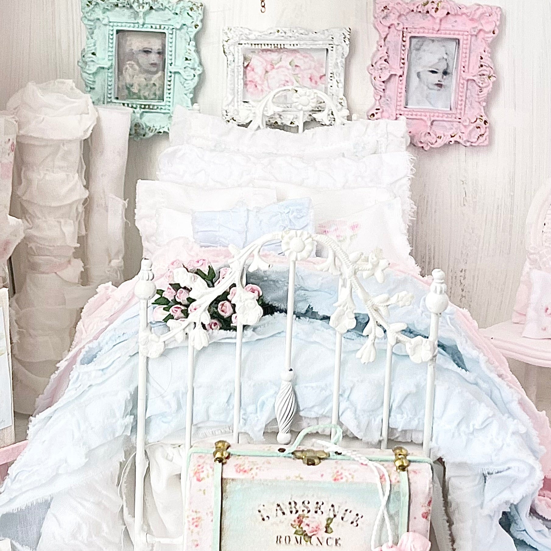 Chantallena Doll House Six whispering petals bed 1:12 Scale Dressed Dollhouse Bed - The Ruffled Rose | Chantallena