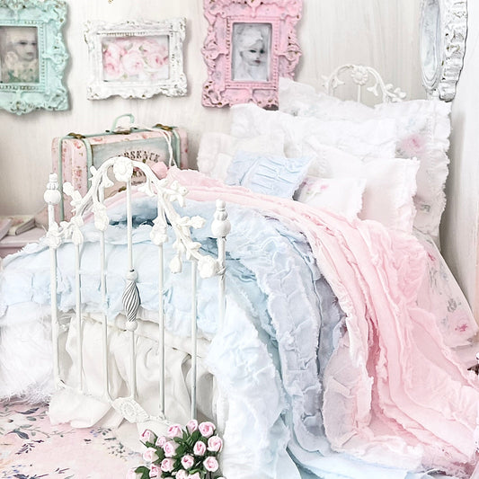Chantallena Doll House Six whispering petals bed 1:12 Scale Dressed Dollhouse Bed - The Ruffled Rose | Chantallena