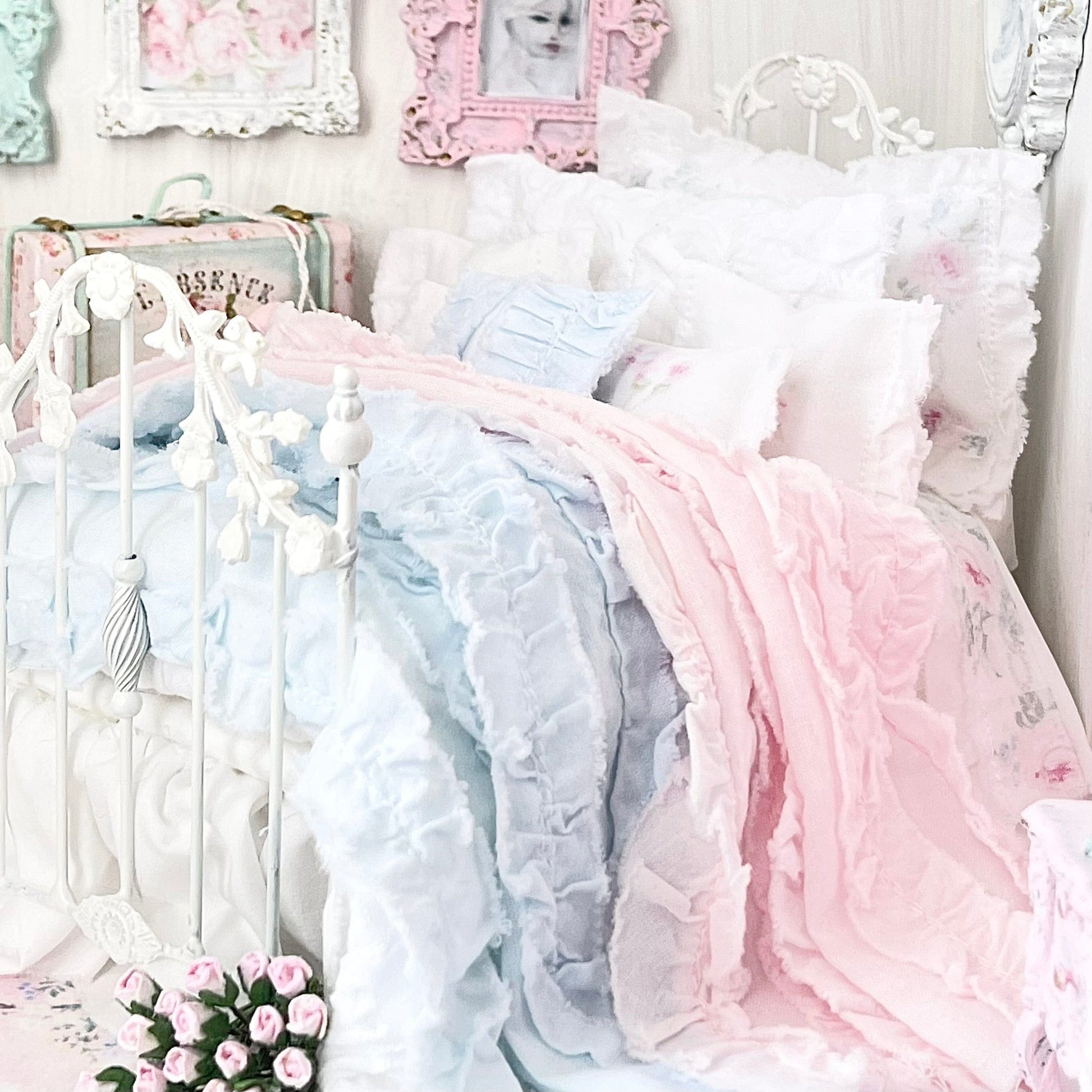 Chantallena Doll House Six whispering petals bed 1:12 Scale Dressed Dollhouse Bed - The Ruffled Rose | Chantallena