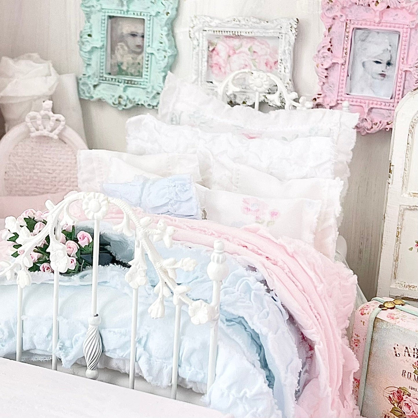 Chantallena Doll House Six whispering petals bed 1:12 Scale Dressed Dollhouse Bed - The Ruffled Rose | Chantallena