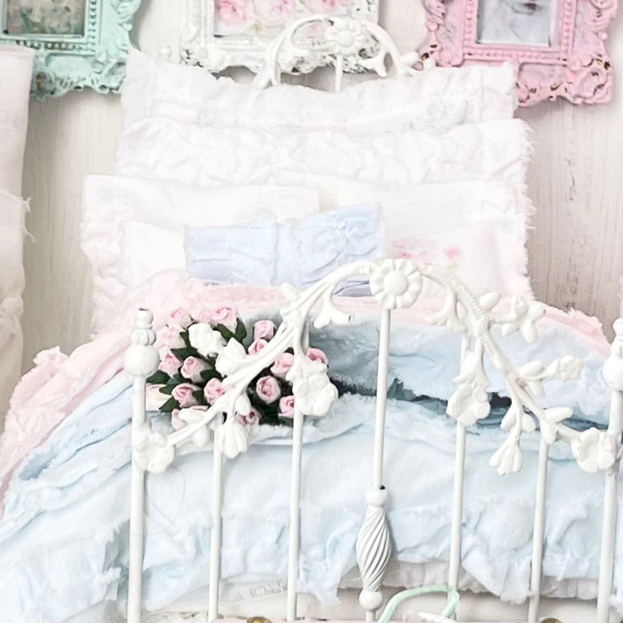 Chantallena Doll House Six whispering petals bed 1:12 Scale Dressed Dollhouse Bed - The Ruffled Rose | Chantallena