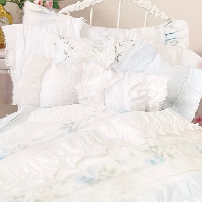 Chantallena Doll House Six whispering petals bed 1:12 Scale Dressed Dollhouse Wrought Iron Bed- Softly Told| Chantallena