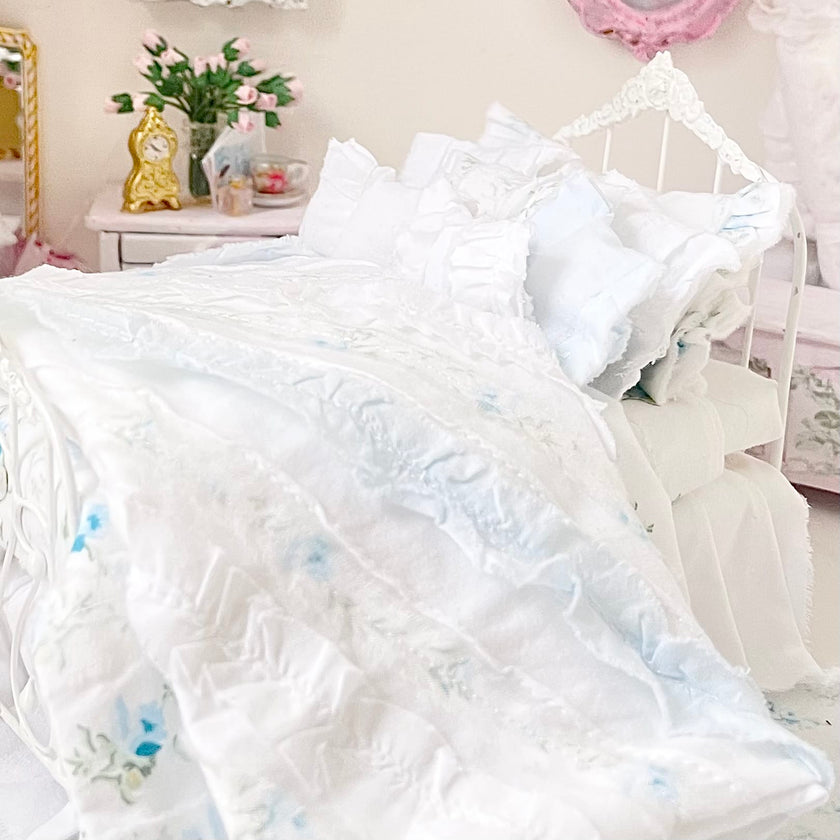 Chantallena Doll House Six whispering petals bed 1:12 Scale Dressed Dollhouse Wrought Iron Bed- Softly Told| Chantallena