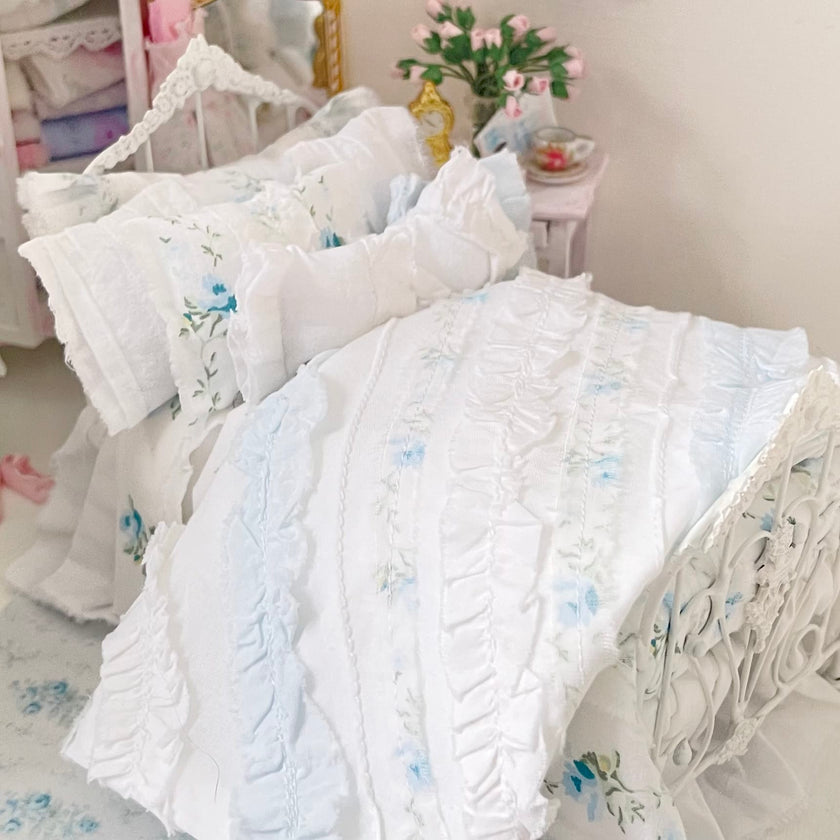 Chantallena Doll House Six whispering petals bed 1:12 Scale Dressed Dollhouse Wrought Iron Bed- Softly Told| Chantallena