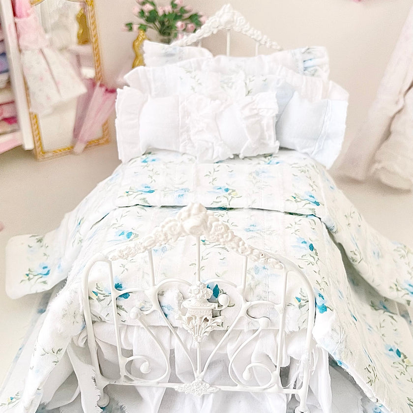 Chantallena Doll House Six whispering petals bed 1:12 Scale Dressed Dollhouse Wrought Iron Bed- Softly Told| Chantallena