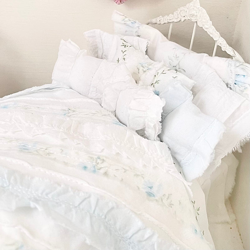 Chantallena Doll House Six whispering petals bed 1:12 Scale Dressed Dollhouse Wrought Iron Bed- Softly Told| Chantallena