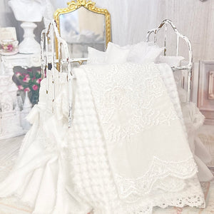 Chantallena Doll House Six whispering petals bed 1:12 Scale Dressed Dollhouse Wrought Iron Crib- Little Lace| Chantallena