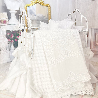 Chantallena Doll House Six whispering petals bed 1:12 Scale Dressed Dollhouse Wrought Iron Crib- Little Lace| Chantallena