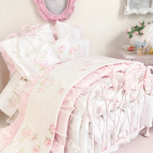 Chantallena Doll House Six whispering petals bed 1:12 Scale Dressed Dollhouse Wrought Iron - Roses are Forever| Chantallena