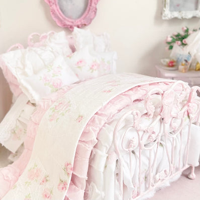 Chantallena Doll House Six whispering petals bed 1:12 Scale Dressed Dollhouse Wrought Iron - Roses are Forever| Chantallena