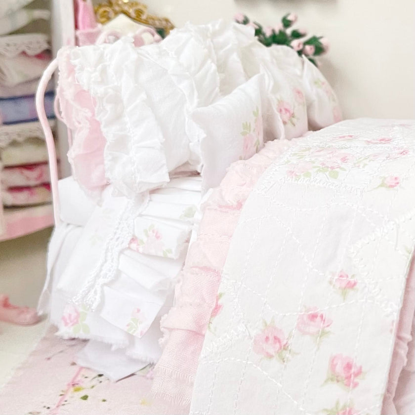 Chantallena Doll House Six whispering petals bed 1:12 Scale Dressed Dollhouse Wrought Iron - Roses are Forever| Chantallena
