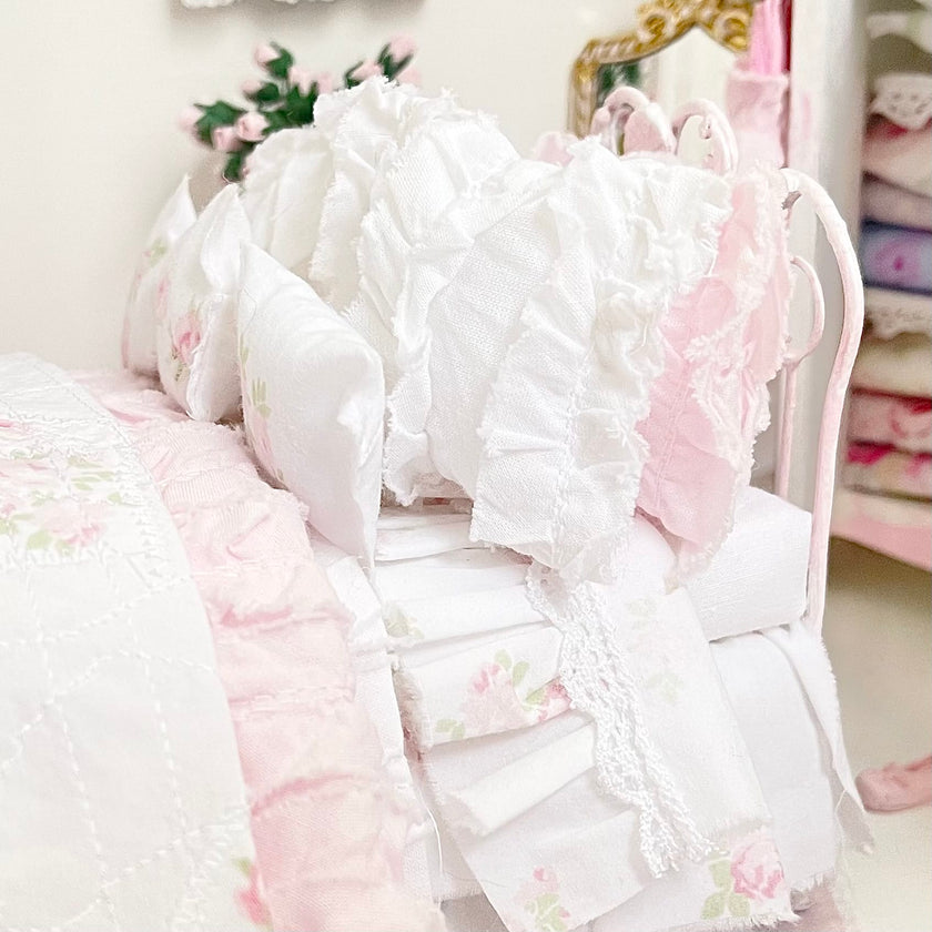 Chantallena Doll House Six whispering petals bed 1:12 Scale Dressed Dollhouse Wrought Iron - Roses are Forever| Chantallena