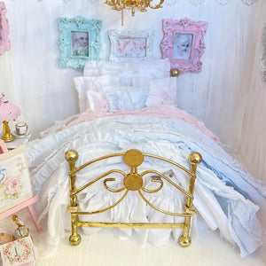 Chantallena Doll House Six whispering petals bed For Mellani -Ruffled 1:12 Scale - The Ruffled Rose Bedding Set| Chantallena