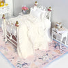 CHANTALLENA Dollhouse Accessories 1:24 Scale |  Five Piece White Distressed Cotton Ruffle Dollhouse Bedding Set | Petite Haley