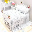 CHANTALLENA Dollhouse Accessories 1:24 Scale | Seven Piece Light Blue Linen Cotton Dollhouse Bedding Set | Petite Alea