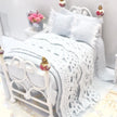 CHANTALLENA Dollhouse Accessories 1:24 Scale | Seven Piece Light Blue Linen Cotton Dollhouse Bedding Set | Petite Alea
