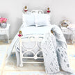 CHANTALLENA Dollhouse Accessories 1:24 Scale | Seven Piece Light Blue Linen Cotton Dollhouse Bedding Set | Petite Alea