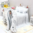 CHANTALLENA Dollhouse Accessories 1:24 Scale | Seven Piece Light Blue Linen Cotton Dollhouse Bedding Set | Petite Alea