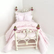 CHANTALLENA Dollhouse Accessories 1:24 Scale |  Six Piece Pink Linen Blend with Crocheted Throw Dollhouse Bedding Set | Petite Tedra