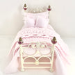 CHANTALLENA Dollhouse Accessories 1:24 Scale |  Six Piece Pink Linen Blend with Crocheted Throw Dollhouse Bedding Set | Petite Tedra