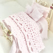CHANTALLENA Dollhouse Accessories 1:24 Scale |  Six Piece Pink Linen Blend with Crocheted Throw Dollhouse Bedding Set | Petite Tedra