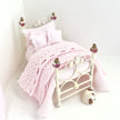 CHANTALLENA Dollhouse Accessories 1:24 Scale |  Six Piece Pink Linen Blend with Crocheted Throw Dollhouse Bedding Set | Petite Tedra