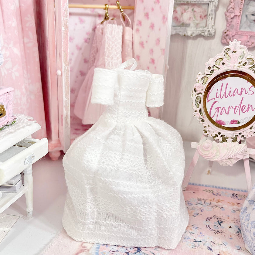 Chantallena Dresses Blue Cotton and White Cotton Embroidered Display Dresses-1:12 Scale | Lillian’s Garden