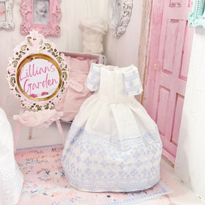 Chantallena Dresses Blue Cotton and White Cotton Embroidered Display Dresses-1:12 Scale | Lillian’s Garden