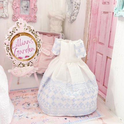 Chantallena Dresses Blue Cotton and White Cotton Embroidered Display Dresses-1:12 Scale | Lillian’s Garden