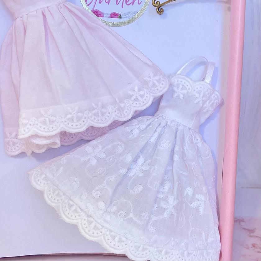 Chantallena Dresses Pink and White Cotton Eyelet Display Dresses-1:12 Scale | Lillian’s Garden