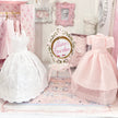 Chantallena Dresses Pink Polka Dots and White Cotton Eyelet Display Dresses-1:12 Scale | Lillian’s Garden