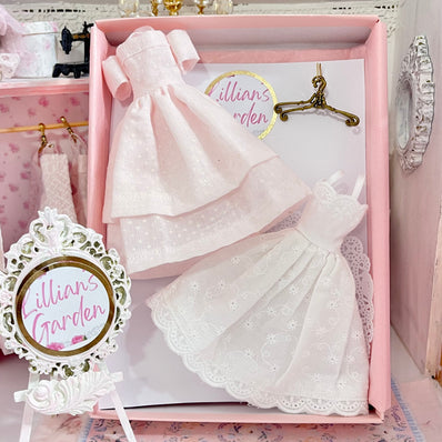 Chantallena Dresses Pink Polka Dots and White Cotton Eyelet Display Dresses-1:12 Scale | Lillian’s Garden