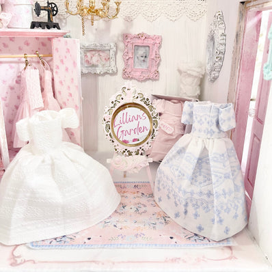 Chantallena Dresses White and Blue Cotton Embroidered Display Dresses-1:12 Scale | Lillian’s Garden
