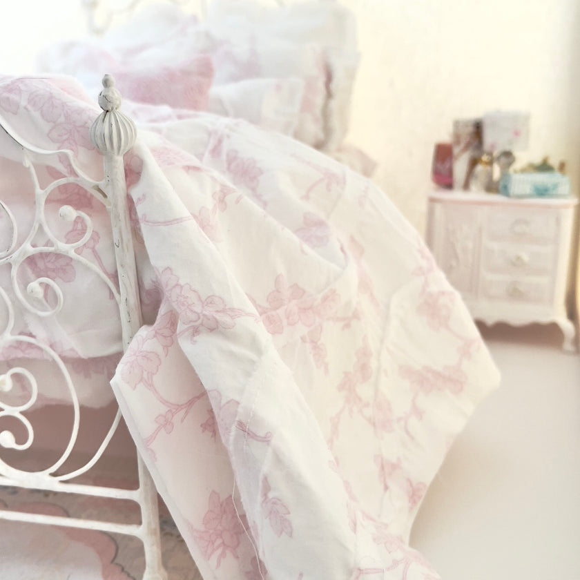 Chantallena fashion doll bedding 1:6 Scale Christina Grace| Pink Climbing Floral Vines Cotton Bedding Set | Carmella
