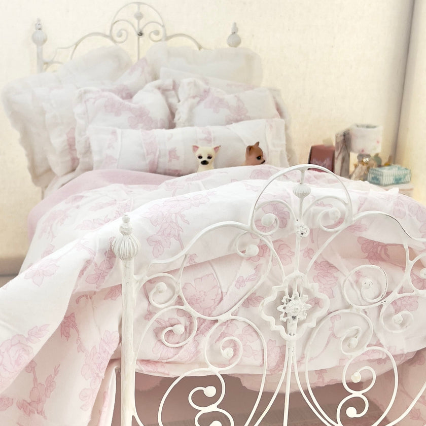 Chantallena fashion doll bedding 1:6 Scale Christina Grace| Pink Climbing Floral Vines Cotton Bedding Set | Carmella