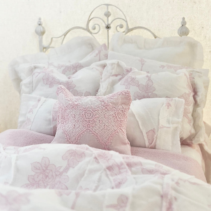 Chantallena fashion doll bedding 1:6 Scale Christina Grace| Pink Climbing Floral Vines Cotton Bedding Set | Carmella