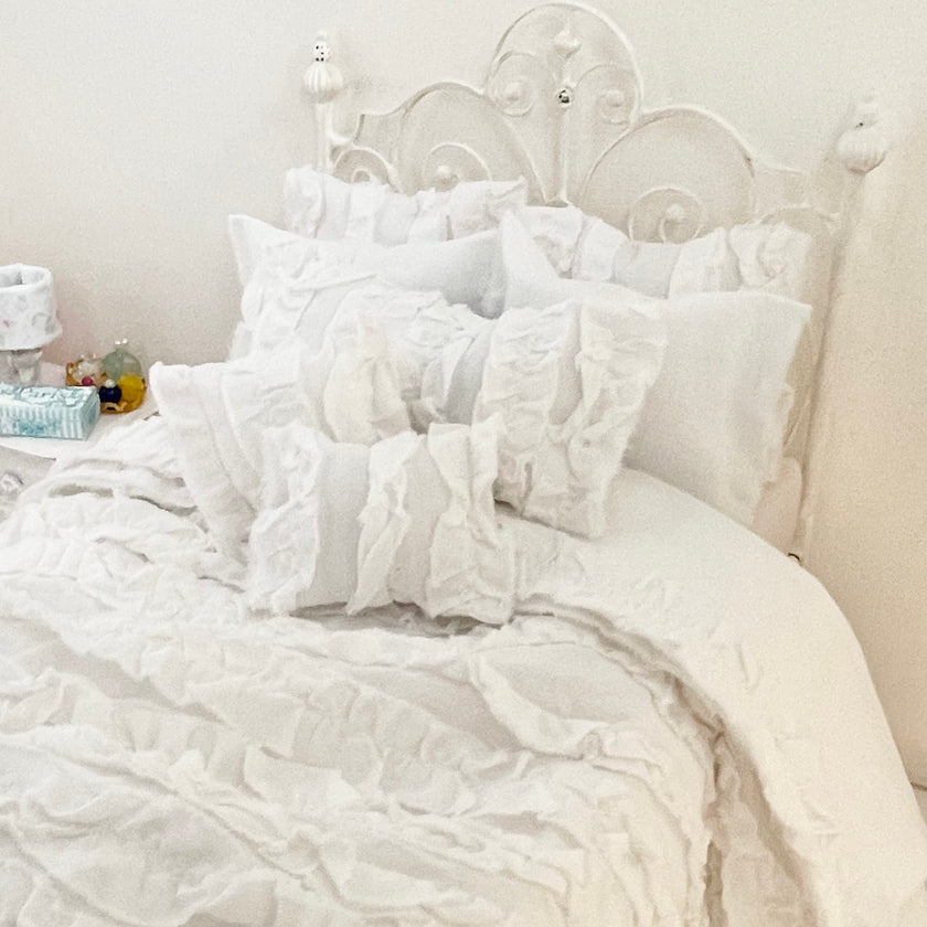 Chantallena fashion doll bedding 1:6 Scale Christina Grace |White Distressed Ruffled Cotton Bedding Set | Julia