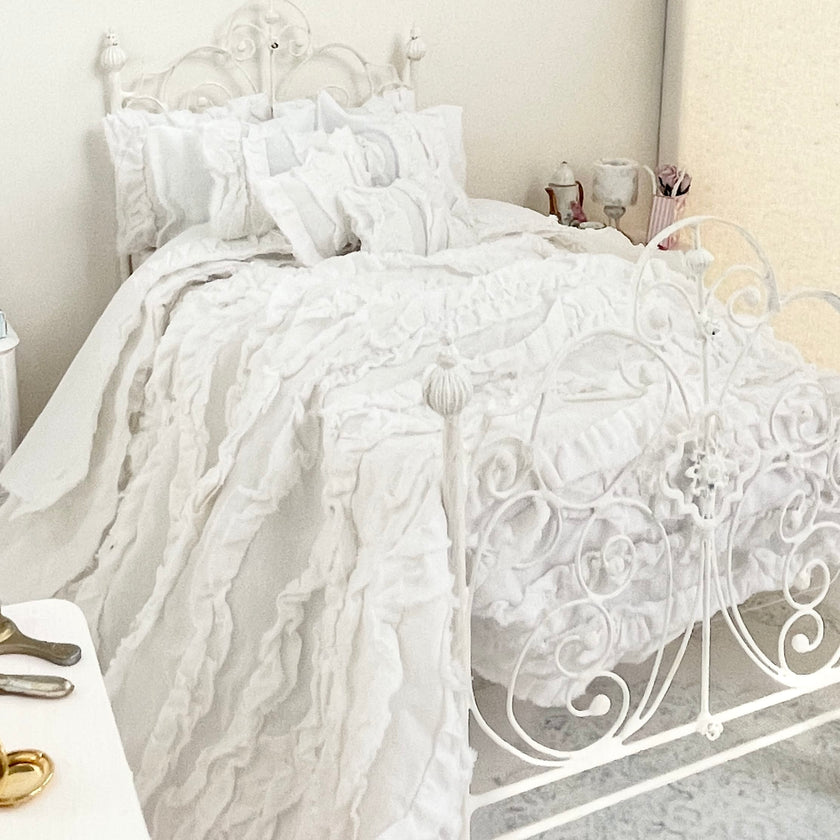 Chantallena fashion doll bedding 1:6 Scale Christina Grace |White Distressed Ruffled Cotton Bedding Set | Julia