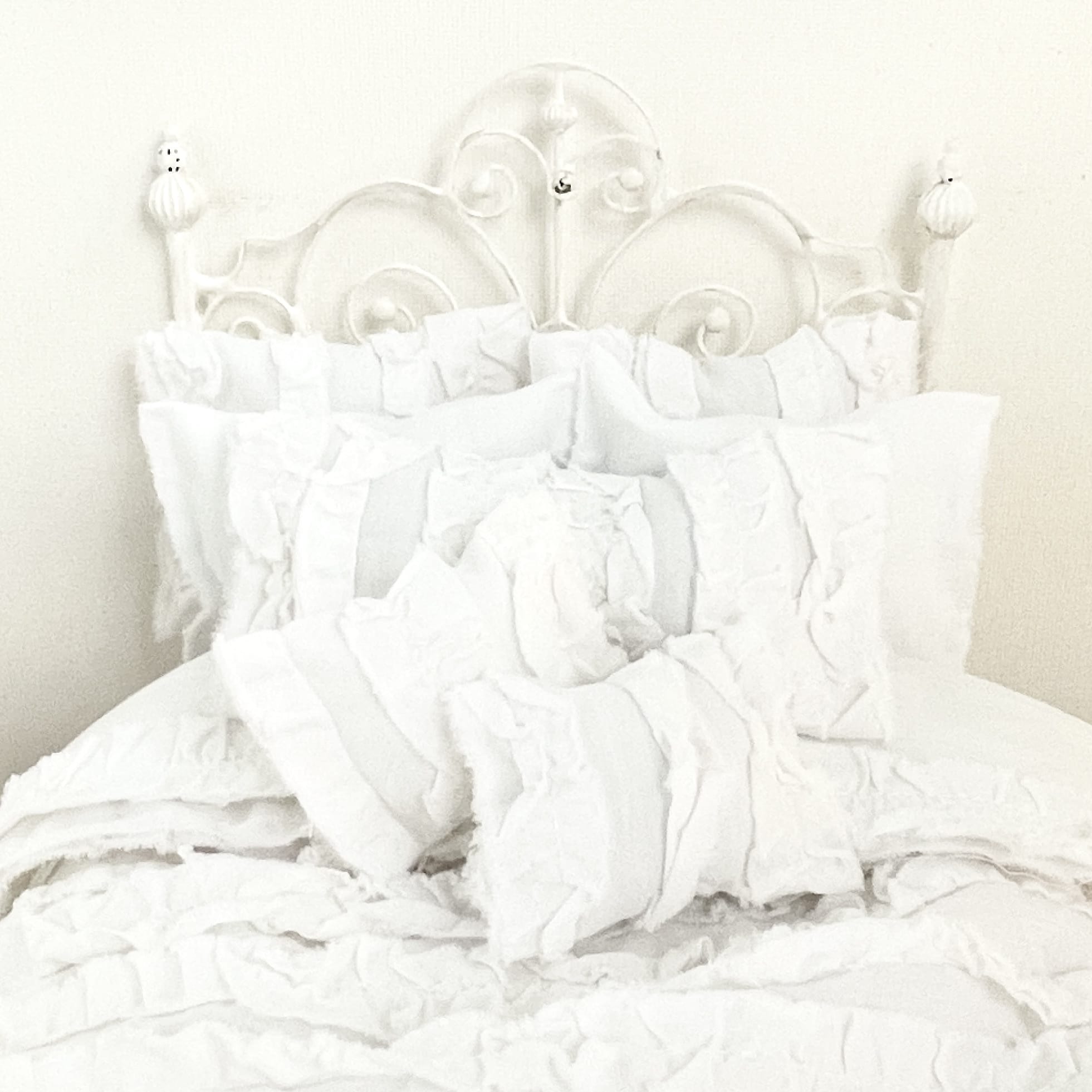 Chantallena fashion doll bedding 1:6 Scale Christina Grace |White Distressed Ruffled Cotton Bedding Set | Julia