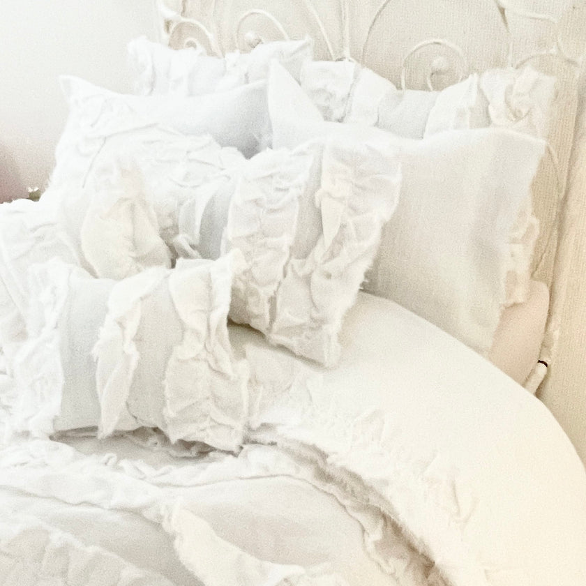 Chantallena fashion doll bedding 1:6 Scale Christina Grace |White Distressed Ruffled Cotton Bedding Set | Julia