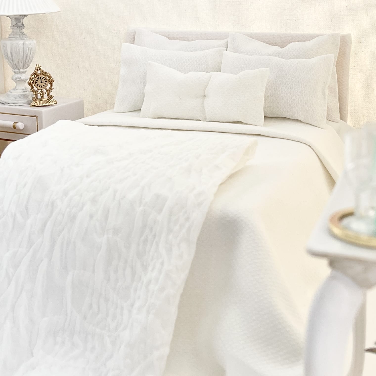 Chantallena fashion doll bedding 1:6 Scale Christina Grace |White Lightly Textured Cotton Bedding Set | Dinah