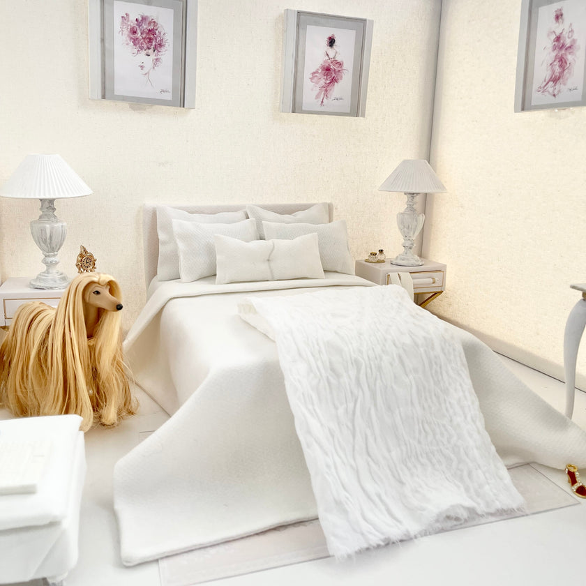 Chantallena fashion doll bedding 1:6 Scale Christina Grace |White Lightly Textured Cotton Bedding Set | Dinah