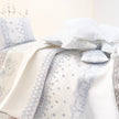 Chantallena fashion doll bedding 1:6 Scale | Pale Blue Embroidered on White Cotton Bedding Set | Satina