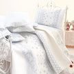 Chantallena fashion doll bedding 1:6 Scale | Pale Blue Embroidered on White Cotton Bedding Set | Satina