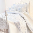 Chantallena fashion doll bedding 1:6 Scale | Pale Blue Embroidered on White Cotton Bedding Set | Satina