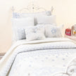 Chantallena fashion doll bedding 1:6 Scale | Pale Blue Embroidered on White Cotton Bedding Set | Satina