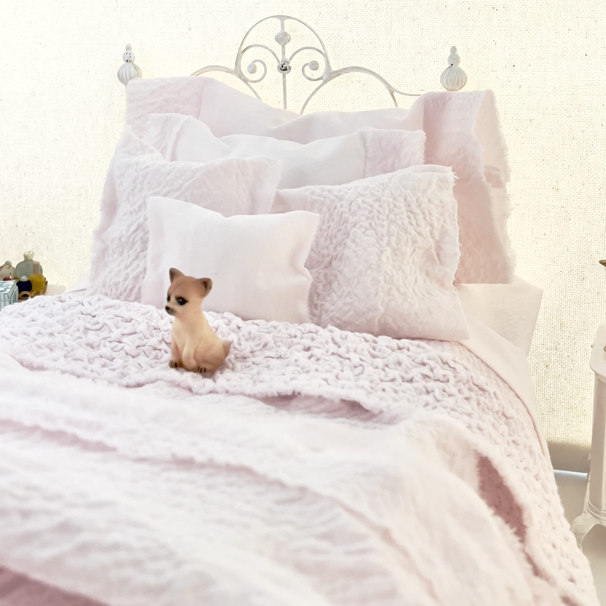 Chantallena fashion doll bedding 1:6 Scale | Pink Textured Cotton Bedding Set | Florence