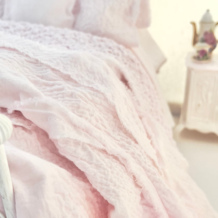 Chantallena fashion doll bedding 1:6 Scale | Pink Textured Cotton Bedding Set | Florence