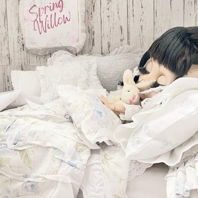 Chantallena fashion doll bedding 1:6 Scale-Spring Willow |Blue Shabby Roses Cotton Bedding Set |Bedtime Story