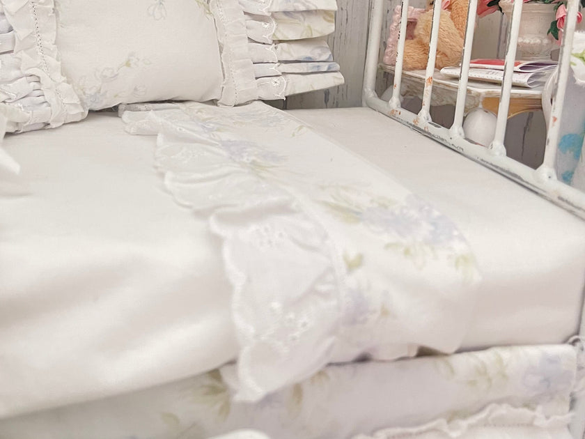 Chantallena fashion doll bedding 1:6 Scale-Spring Willow |Blue Shabby Roses Cotton Bedding Set |Bedtime Story